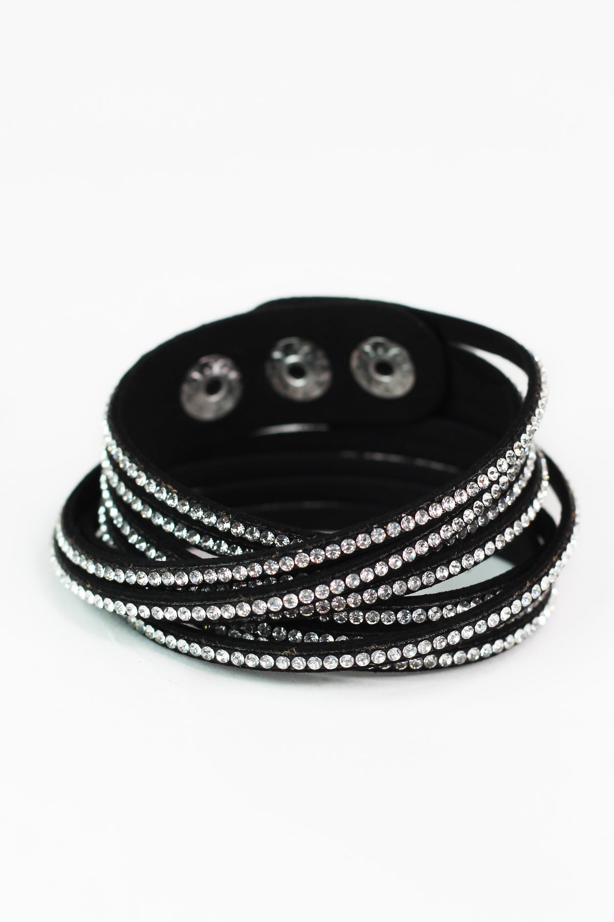 Spaced Five Rhinestone Row Wrap Bracelet