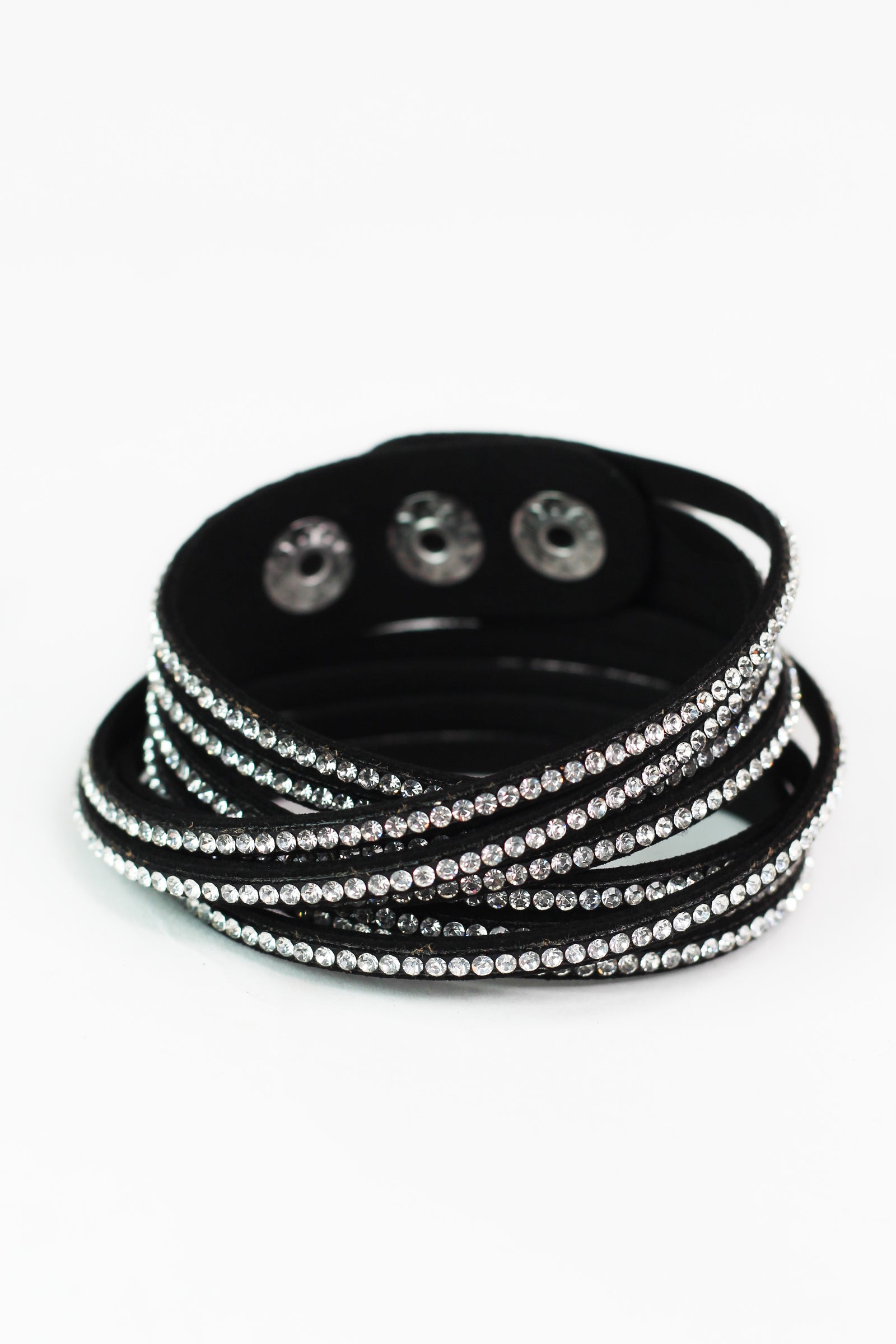 Spaced Five Rhinestone Row Wrap Bracelet