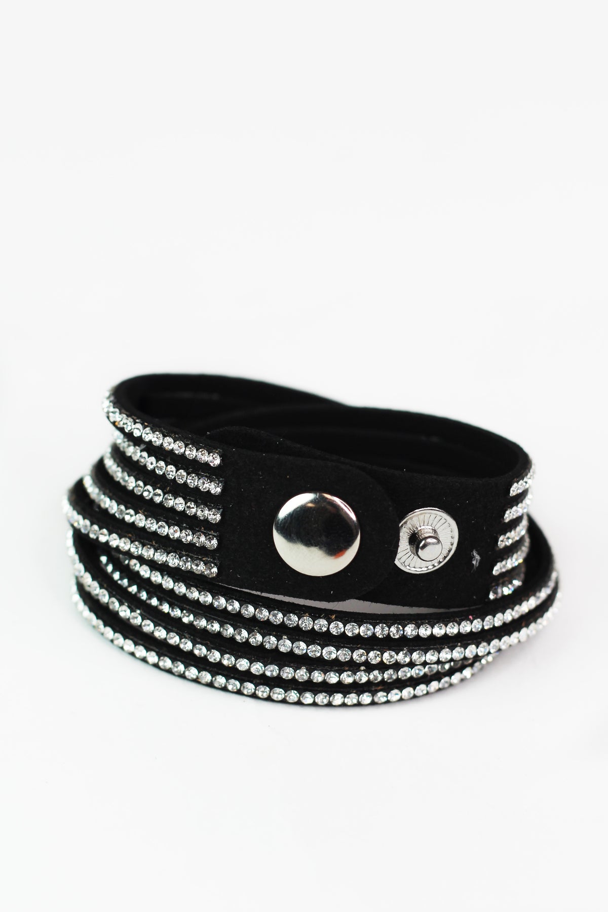 Spaced Five Rhinestone Row Wrap Bracelet
