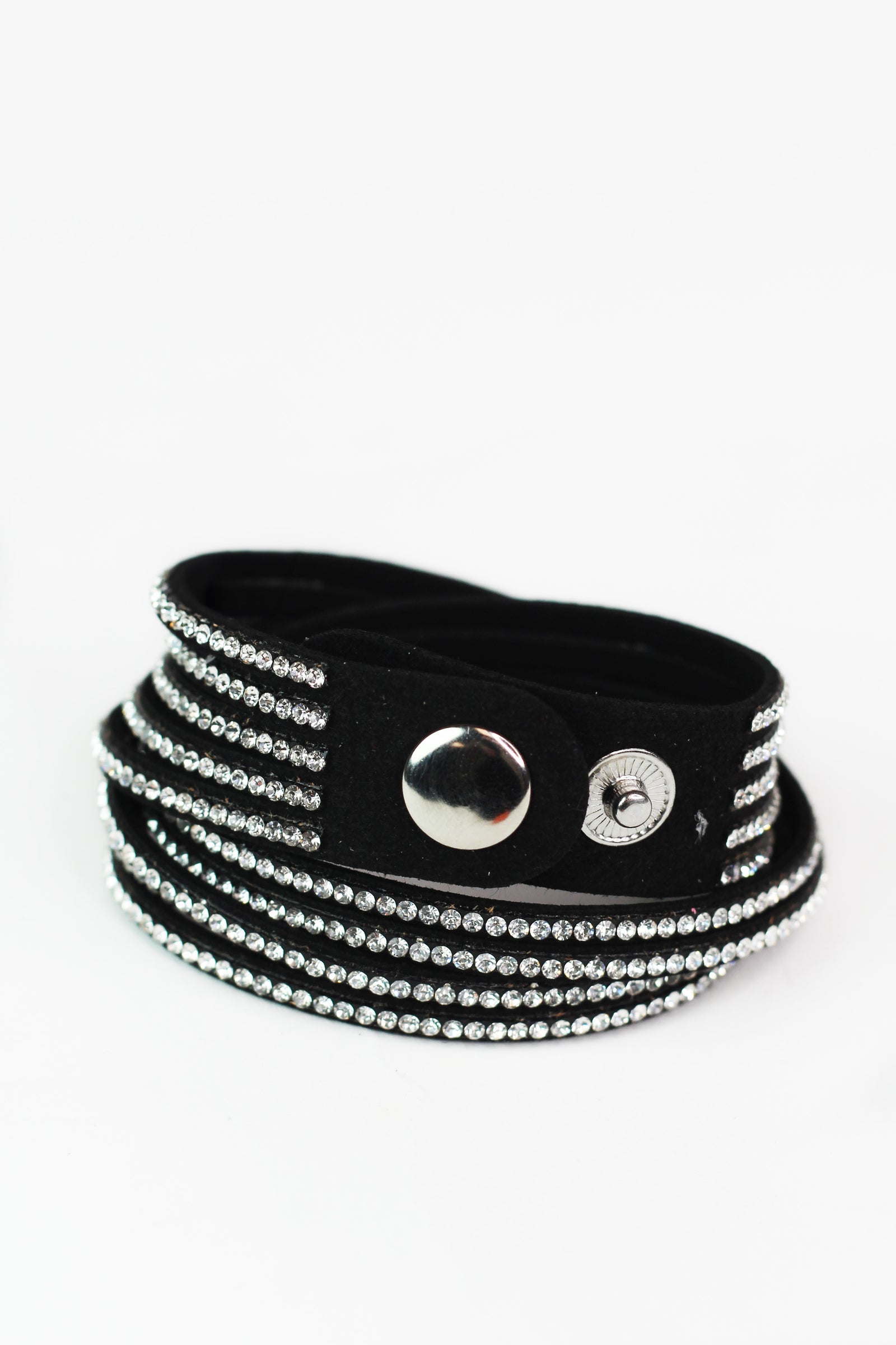 Spaced Five Rhinestone Row Wrap Bracelet