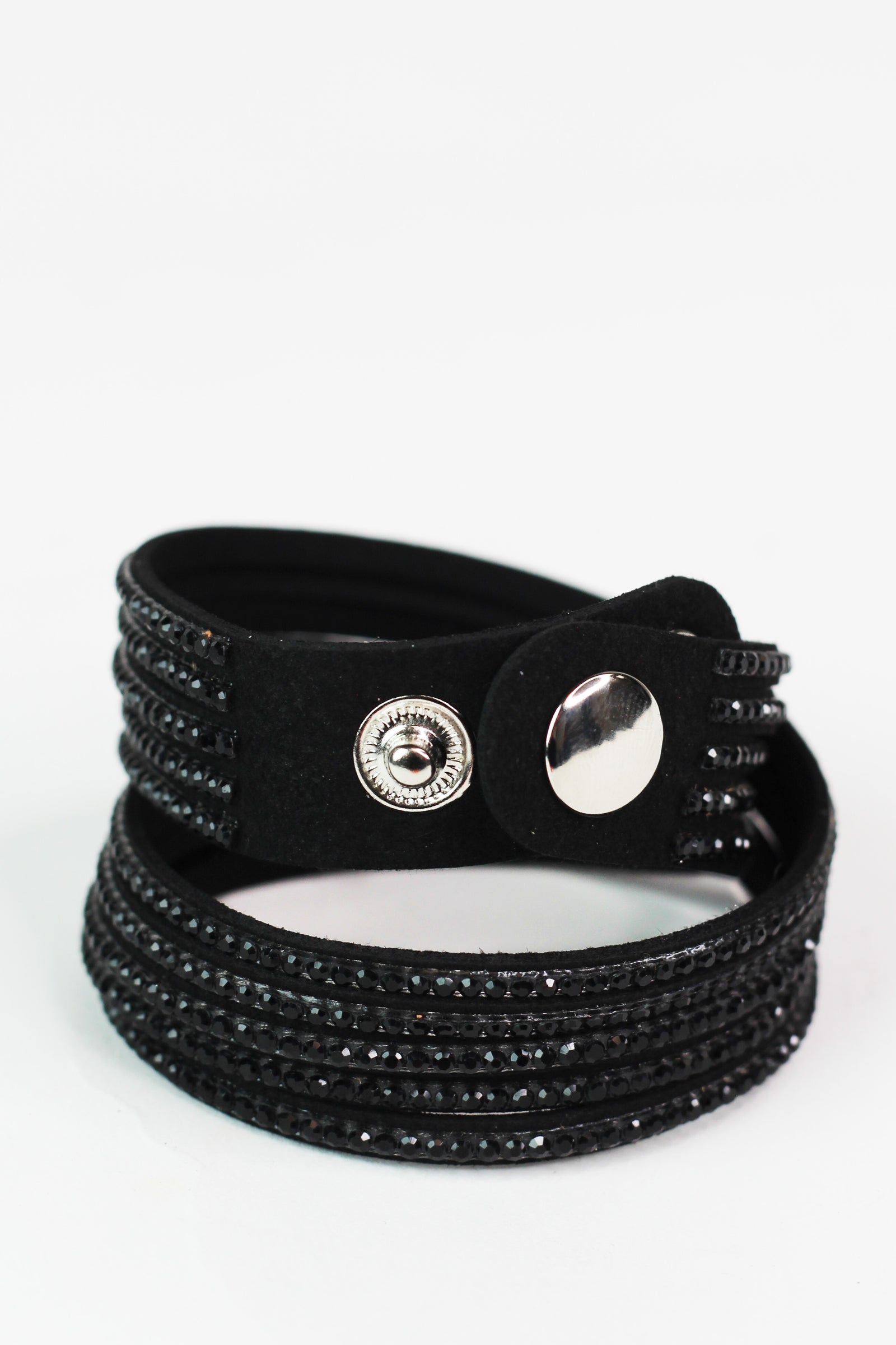 Spaced Five Rhinestone Row Wrap Bracelet