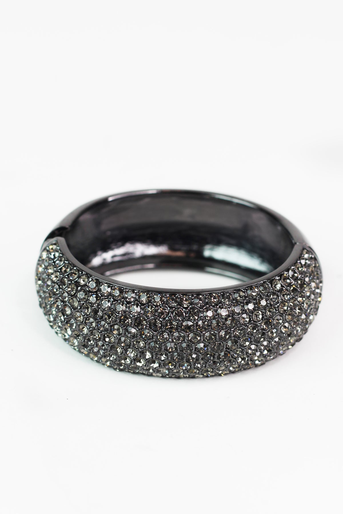 Wide Rhinestone Arch Top Metal Back Bracelet
