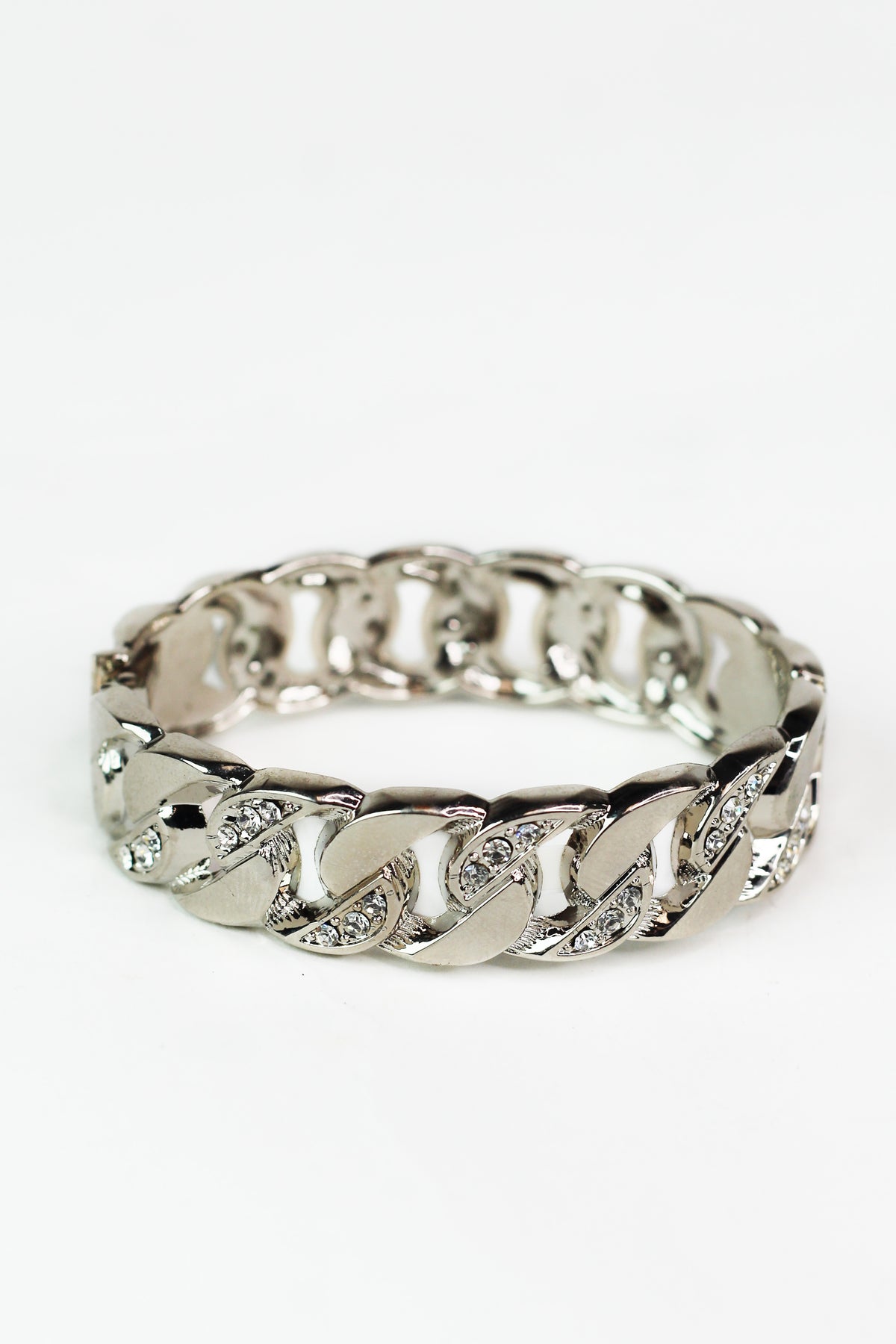 Rhinestone &amp; Metal Alternate Wide Link Bangle