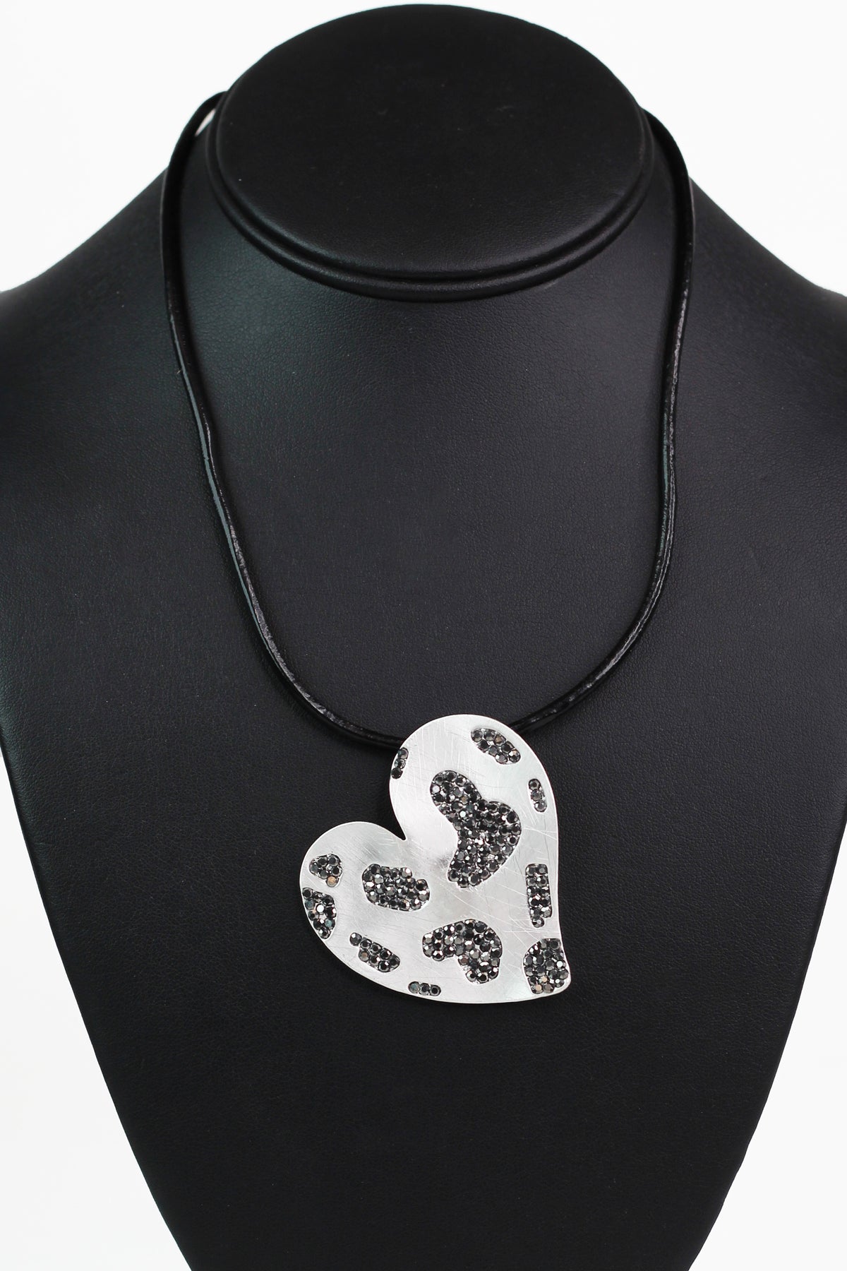 Large Sideway Brush Leopard Heart Necklace