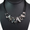 Hammer Metal Oval & Stones Corded Chain Necklace