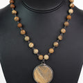 Marble Circle Pendant Beaded Strand Necklace