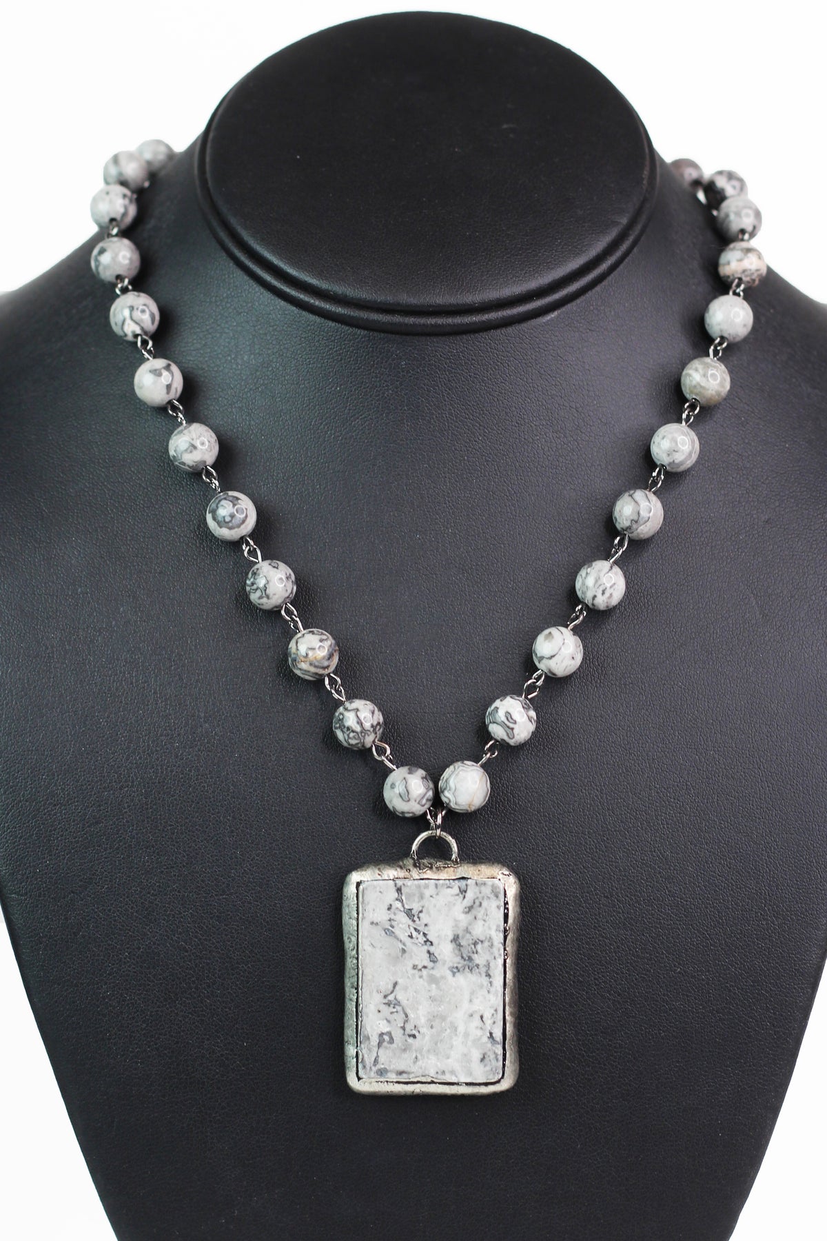 Marble Rectangle Beaded Strand Necklace