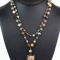 Crystal Beaded Two Strand Marble Rectangle Necklace