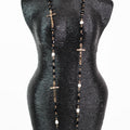 Crystal Bead, Pearl & Hammer Cross Long Necklace