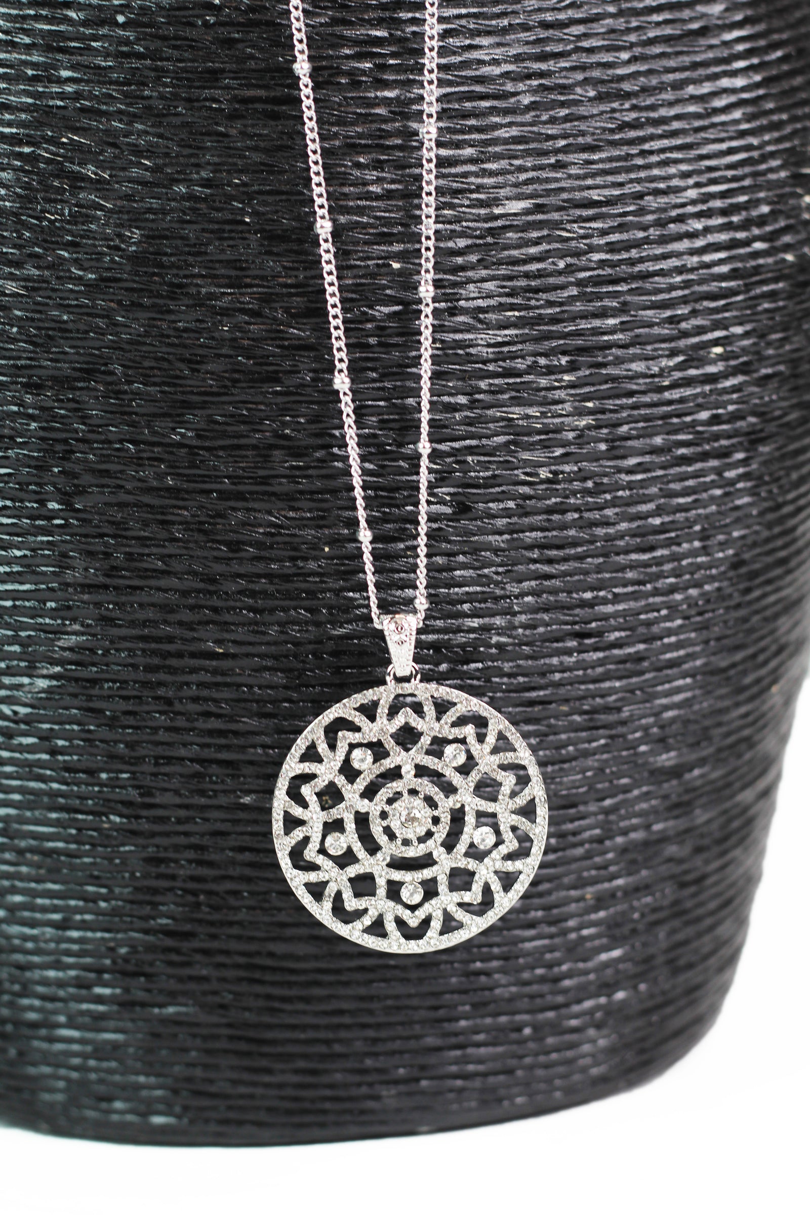 Open Point Design Rhinestone Pendant Long Necklace
