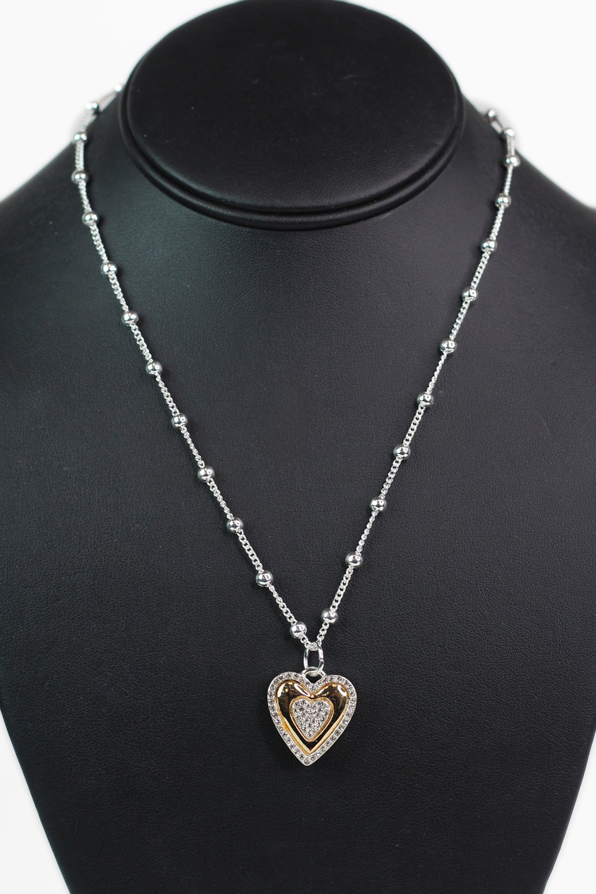 Metal Ball Chain Two Tone Thick Heart Necklace