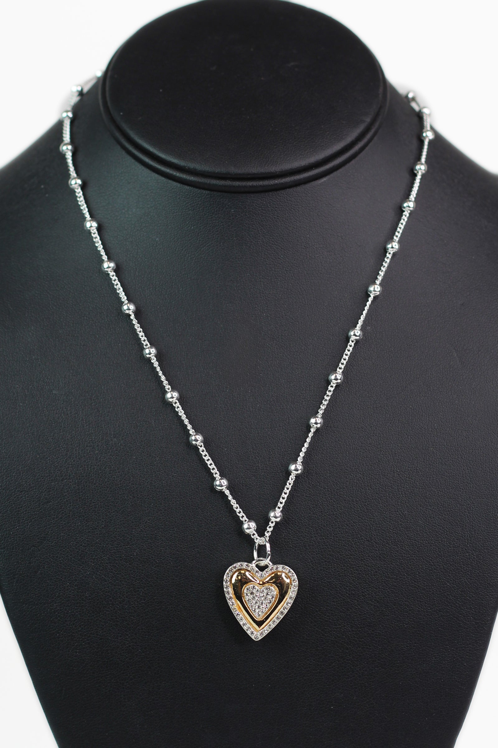 Metal Ball Chain Two Tone Thick Heart Necklace