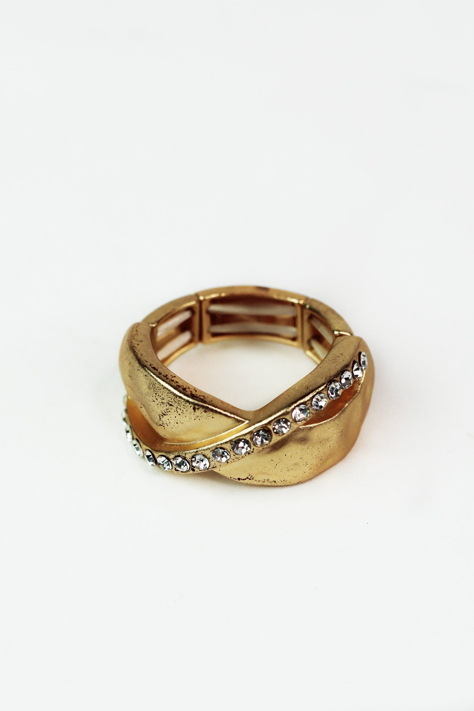 Thick Brush & Rhinestone Row X Ring