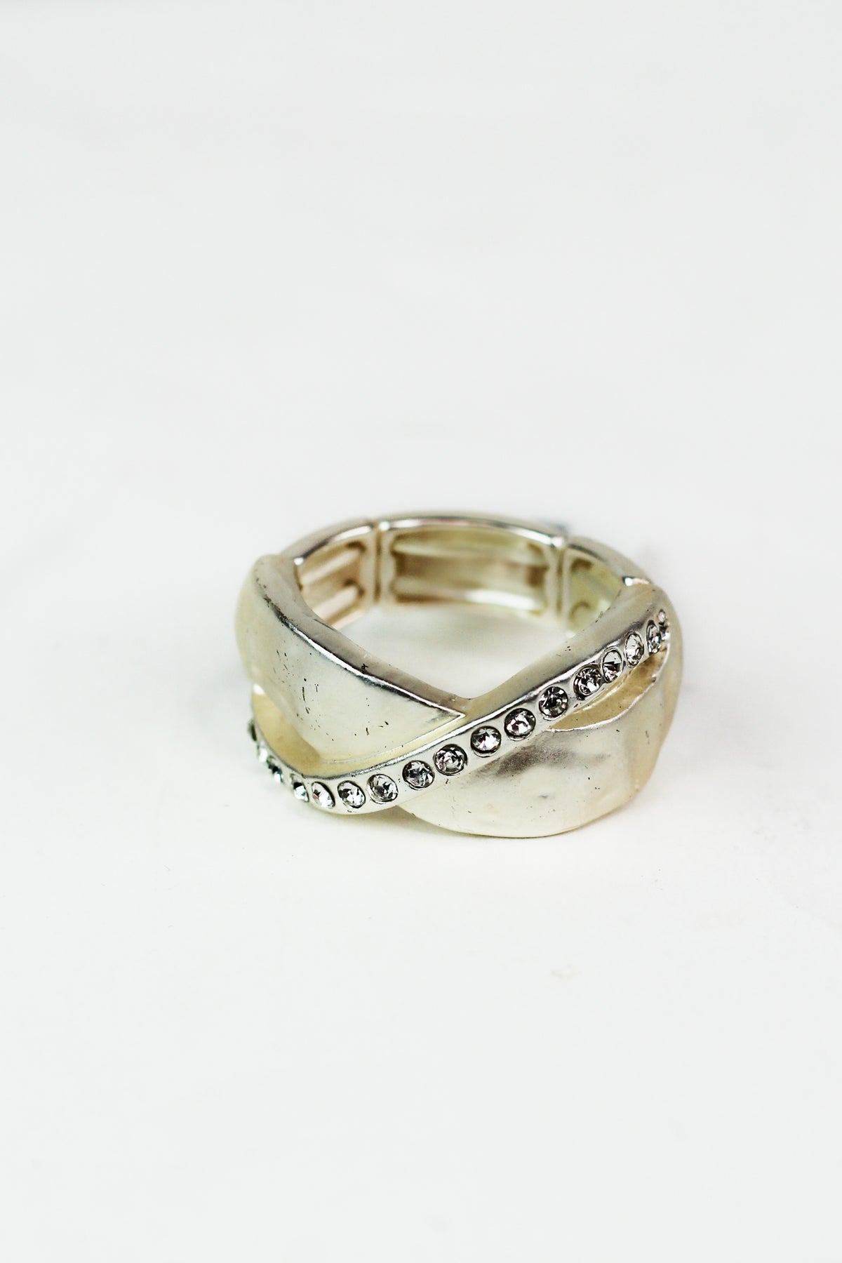 Thick Brush & Rhinestone Row X Ring