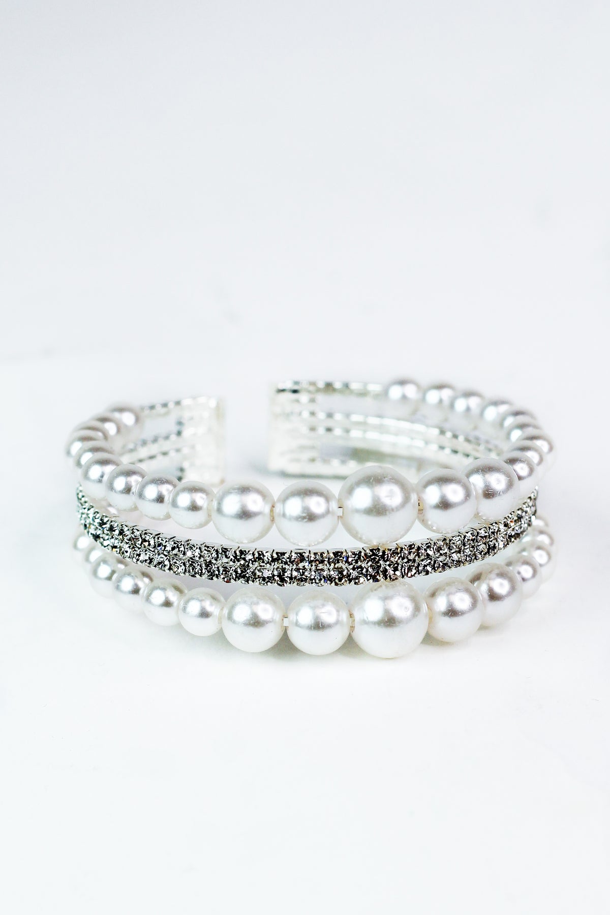 Pearl Row Top &amp; Bottom Two Row Middle Bracelet