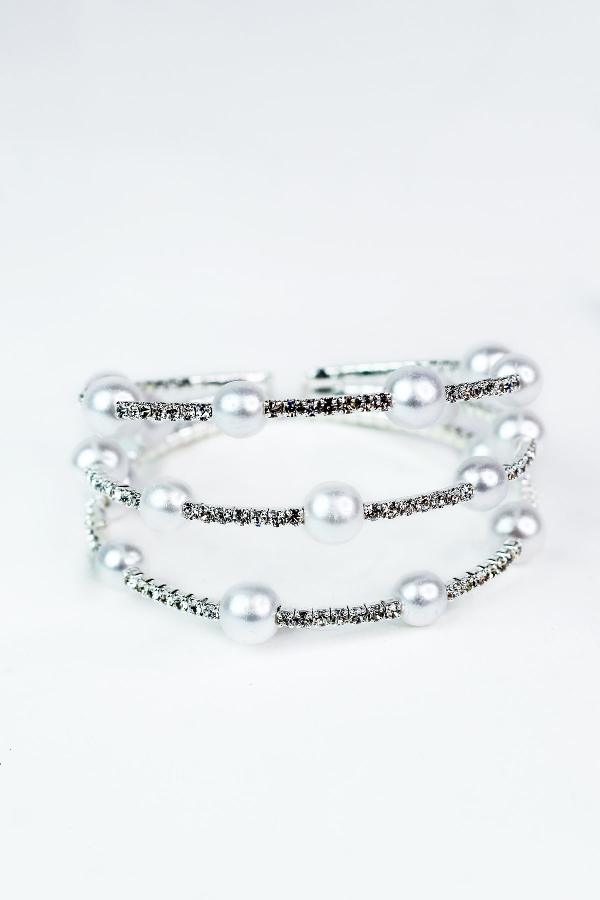 Spaced 3 Row Rhinestone &amp; Alternate Pearl Cuff
