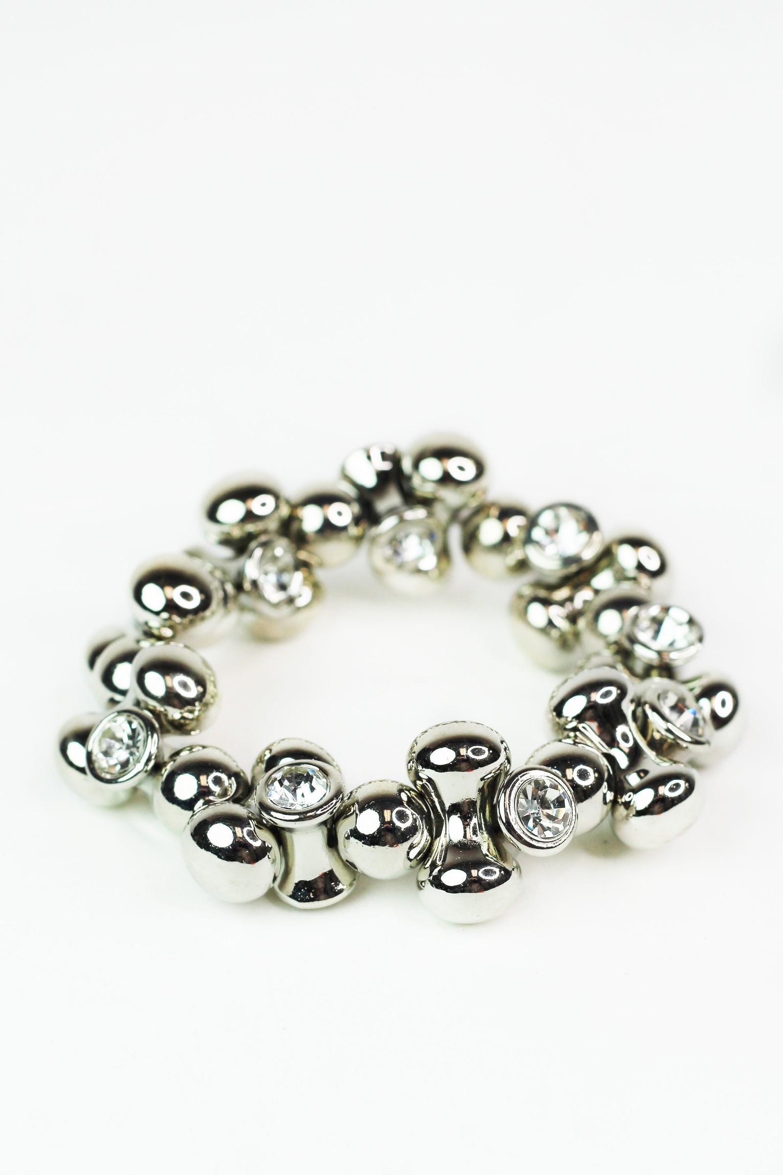 Metal Barrel & Stone End X Design Stretch Bracelet