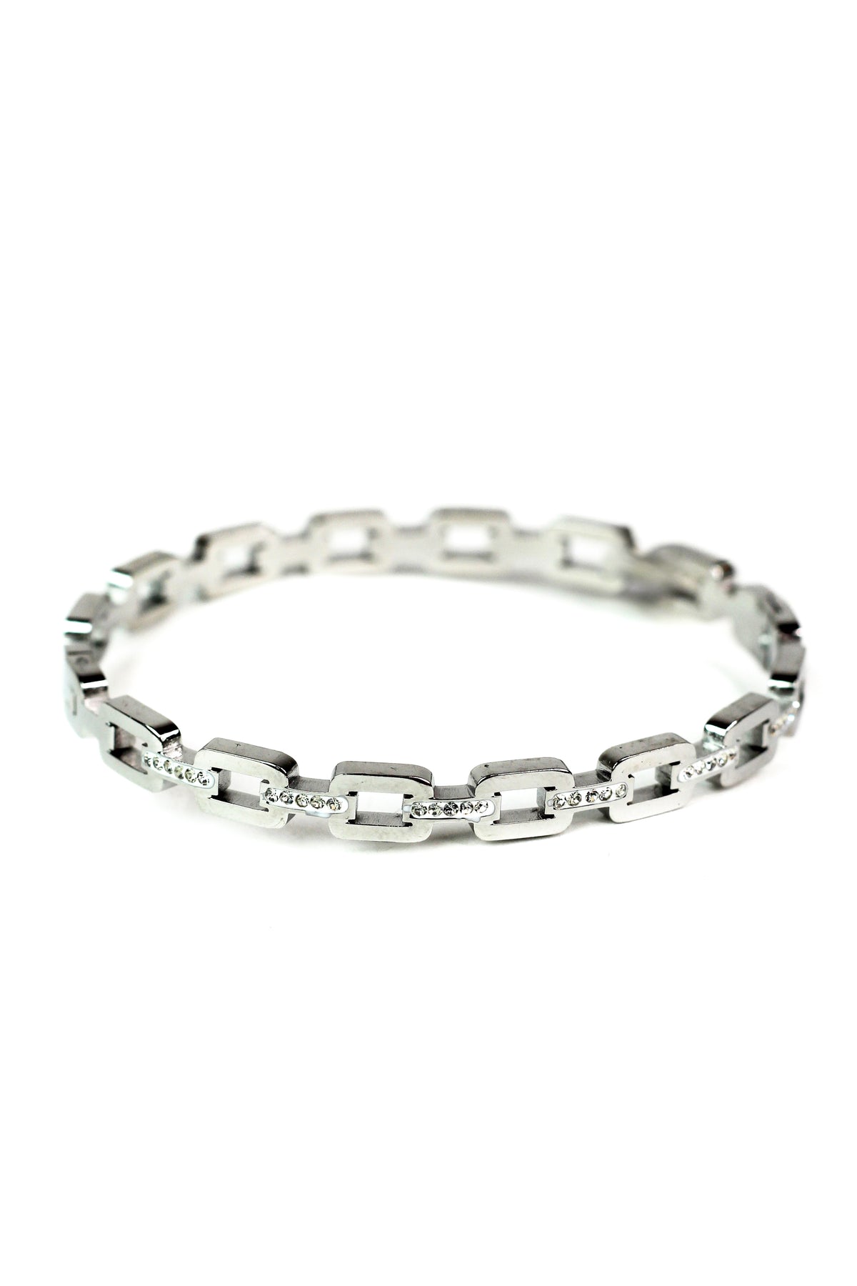 Thin Metal Open Link &amp; Rhinestone Bar Bangle