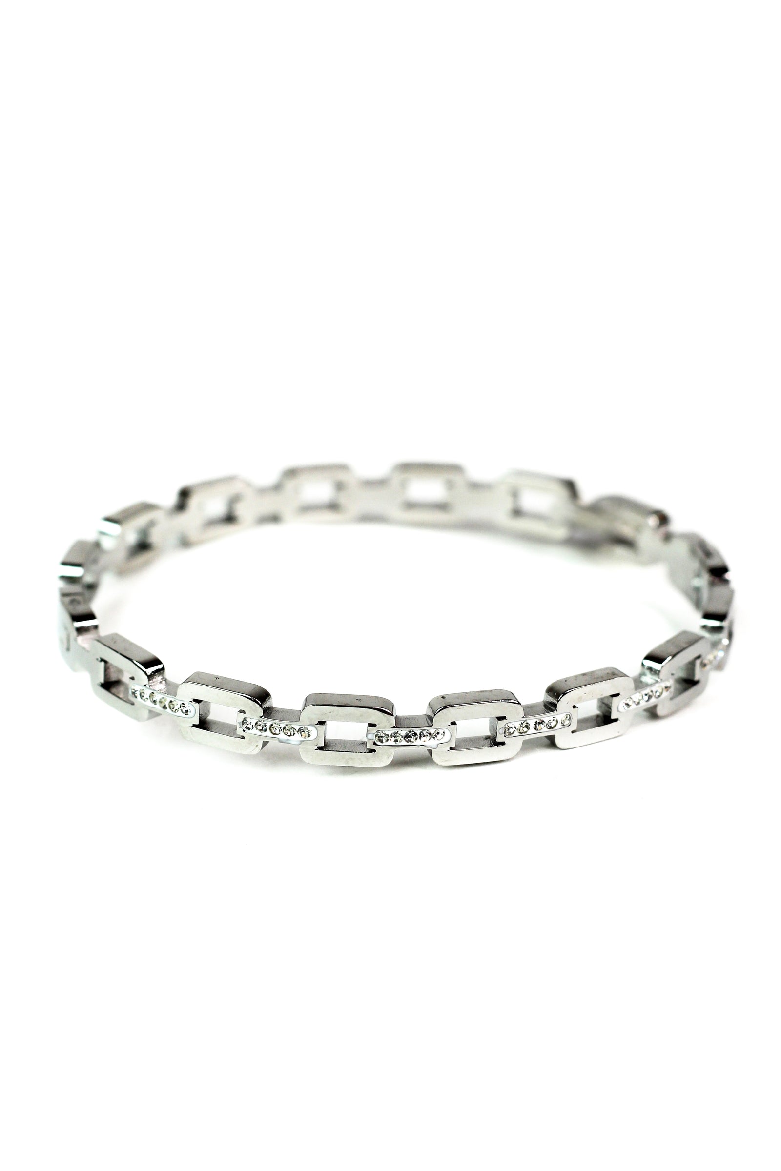 Thin Metal Open Link & Rhinestone Bar Bangle