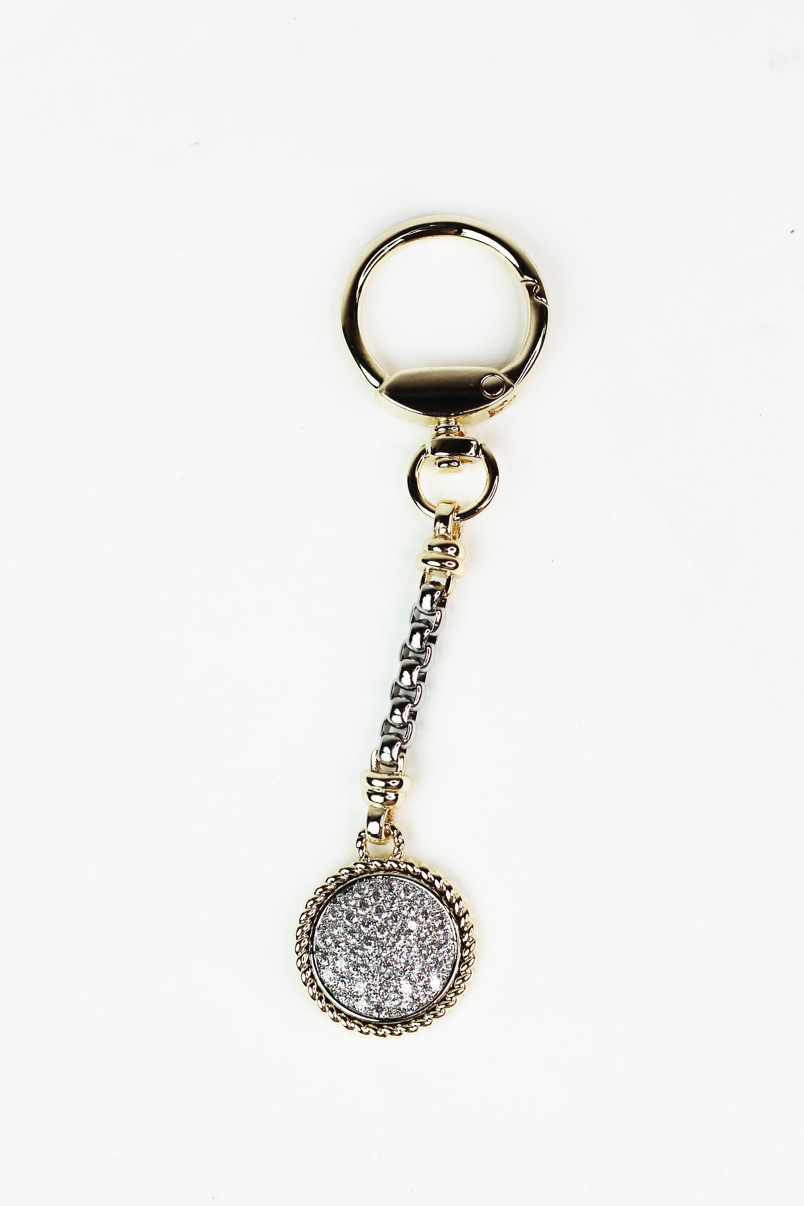 Flat Rhinestone Circle Metal Trim Keychain