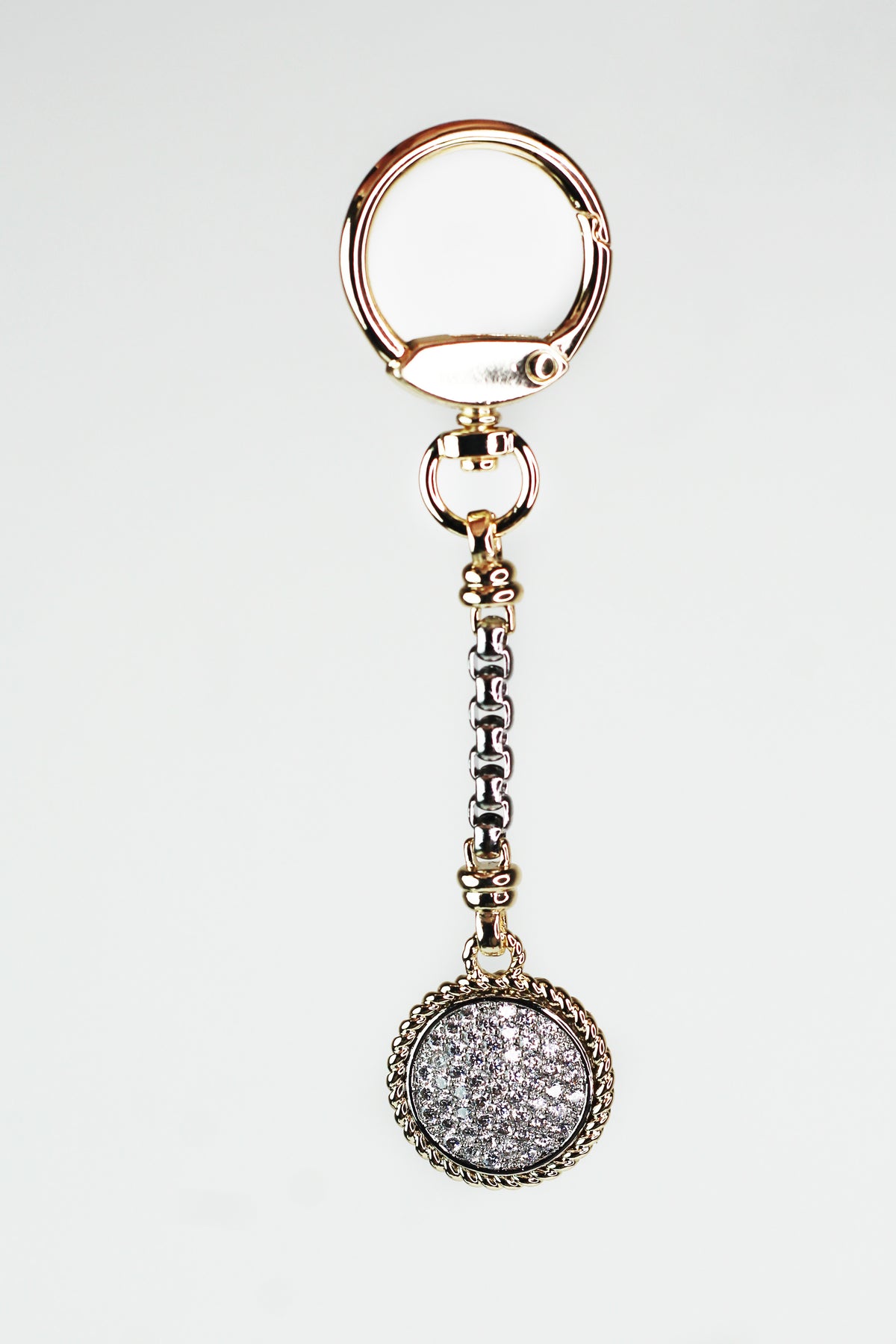 Flat Rhinestone Circle Metal Trim Keychain