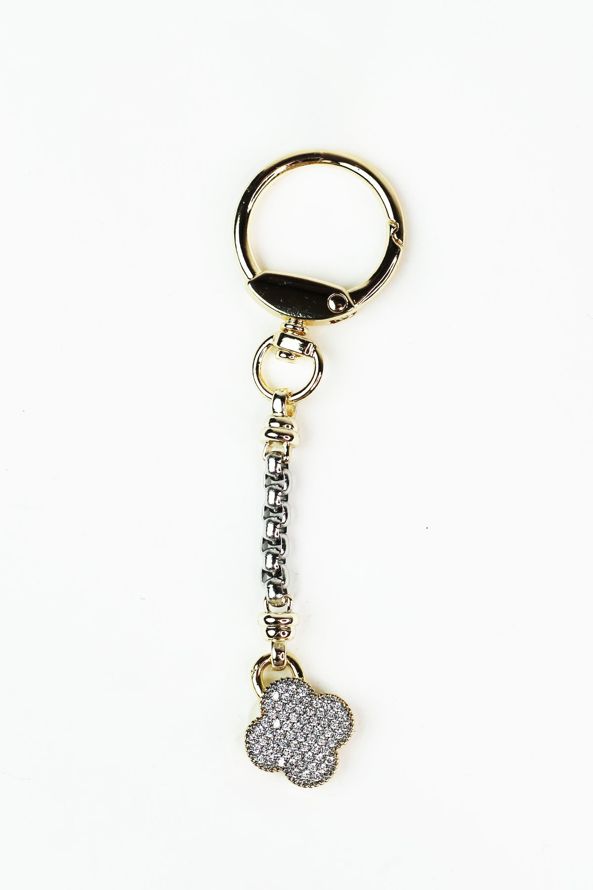 Flat All Rhinestone Clover Keychain