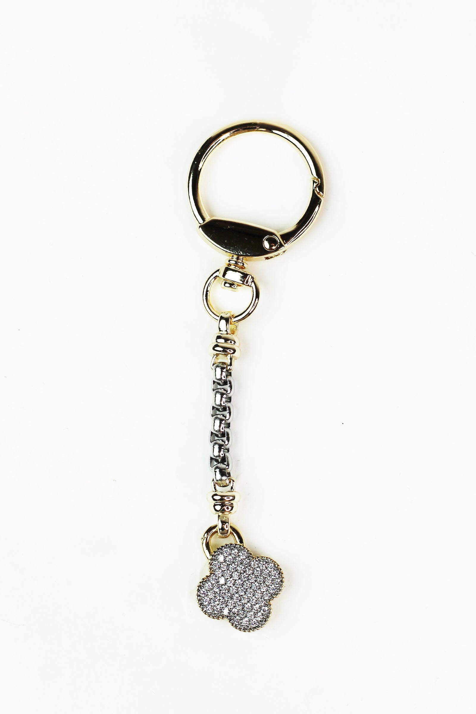 Flat All Rhinestone Clover Keychain