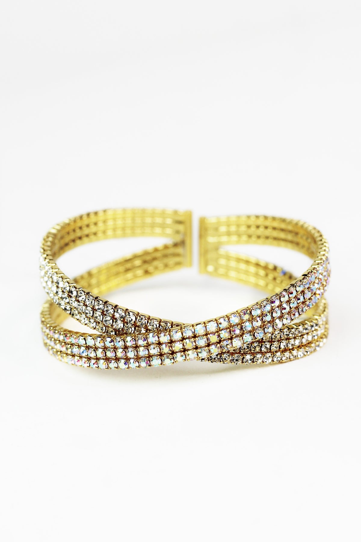 Three Row Rhinestone Row X Cuff