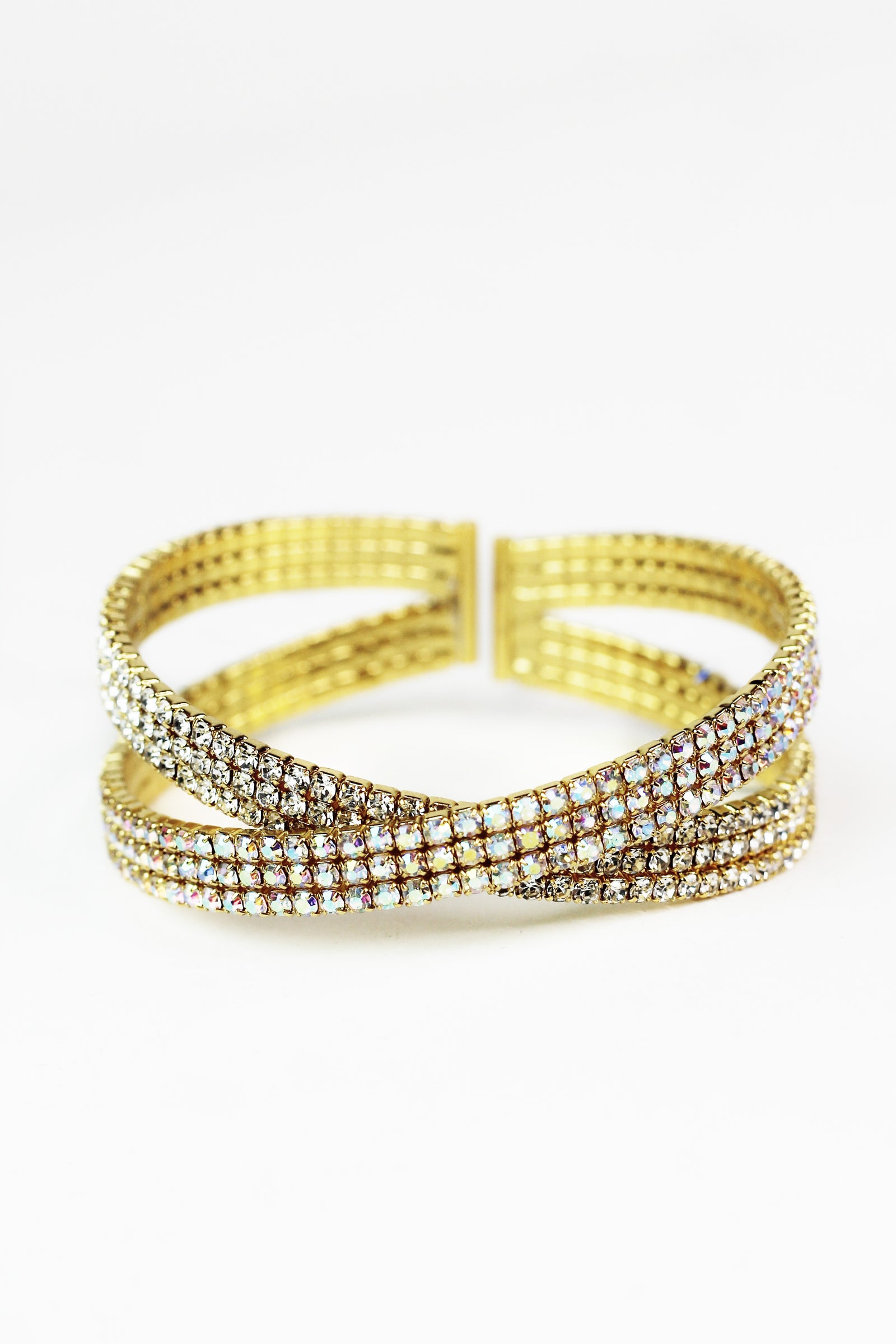Three Row Rhinestone Row X Cuff