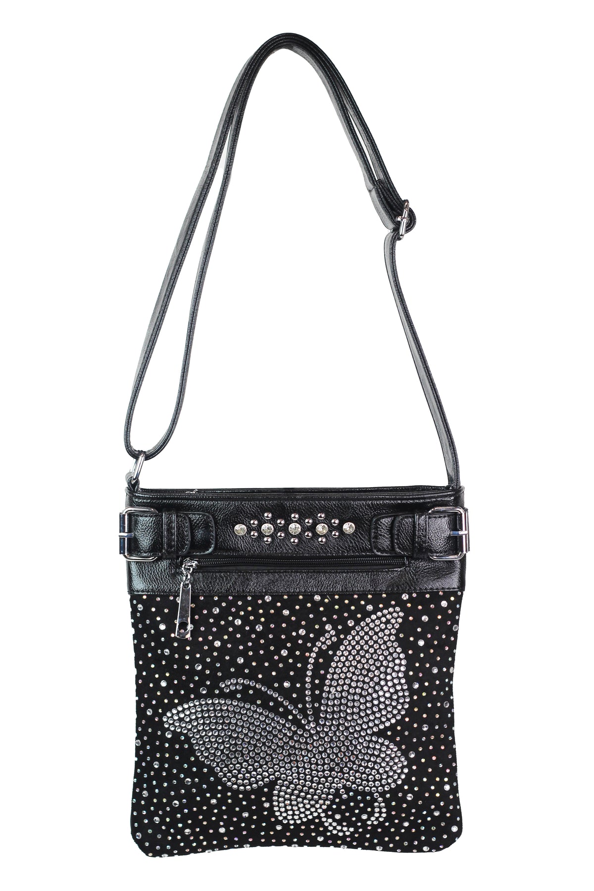 Rhinestone Butterfly &amp; Scattered Stones Messenger Bag