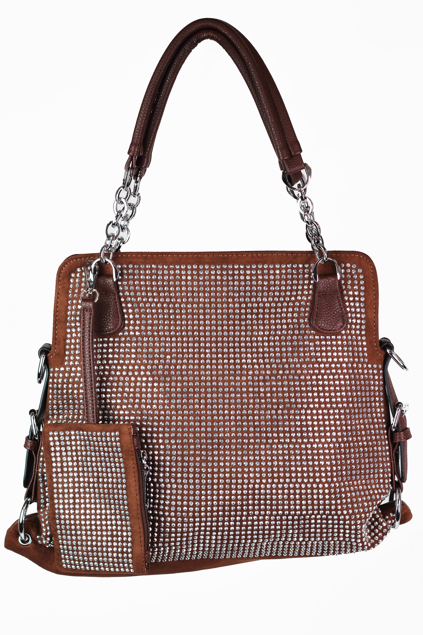 Rhinestone Front Double Handle Purse w/ Matching Wristlet Pouch