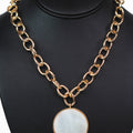 Oval Linked Chain Pearl Accent Circle Pendant Charm