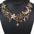 Dangling Multi Charmed Rhinestone Accent Moon Stars & Sun Necklace
