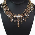 Dangling Hearts Pearls & Stars Rhinestone Pearl accent Necklace