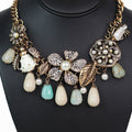 Rhinestone & Pearl Accent Flower Leaf Ladybug & Stone Dangling Charmed Necklace