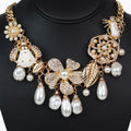 Rhinestone & Pearl Accent Flower Leaf Ladybug & Stone Dangling Charmed Necklace