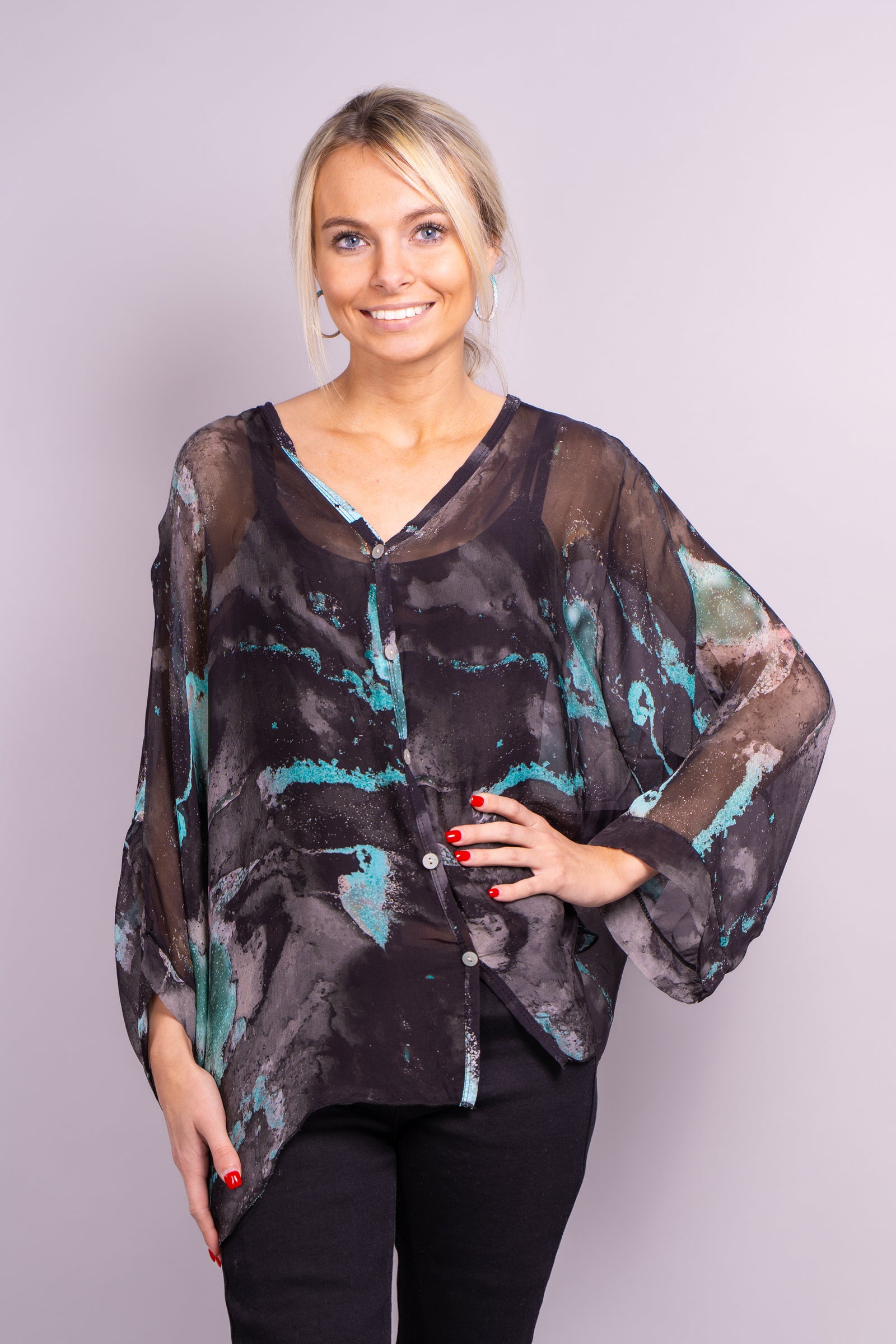 Sheer V-Neck Tunic with Camisole