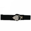 Rhinestone Flower & Loop Faux Leather & Elastic Belt