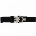 Chunky Rhinestone Flower Vines & Loop Faux Leather & Elastic Belt