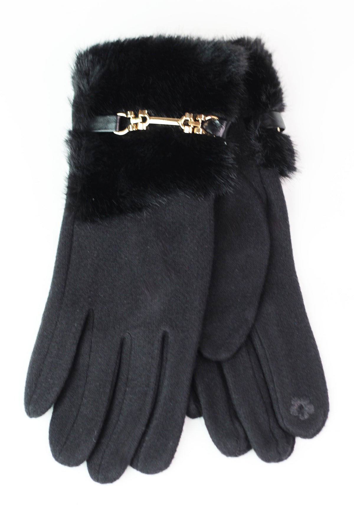 Faux Fur Cuff & Horsebit Gloves