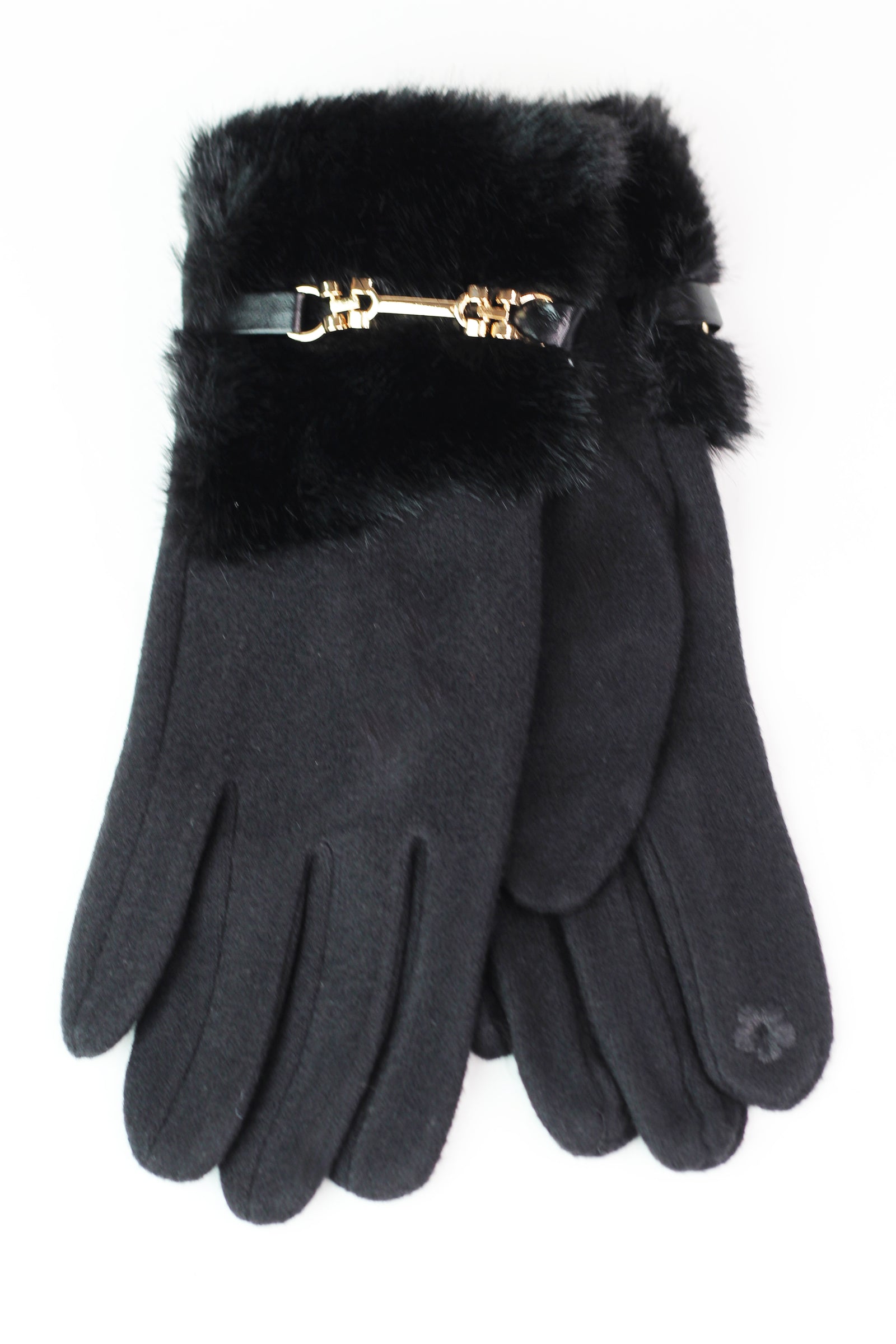 Faux Fur Cuff & Horsebit Gloves