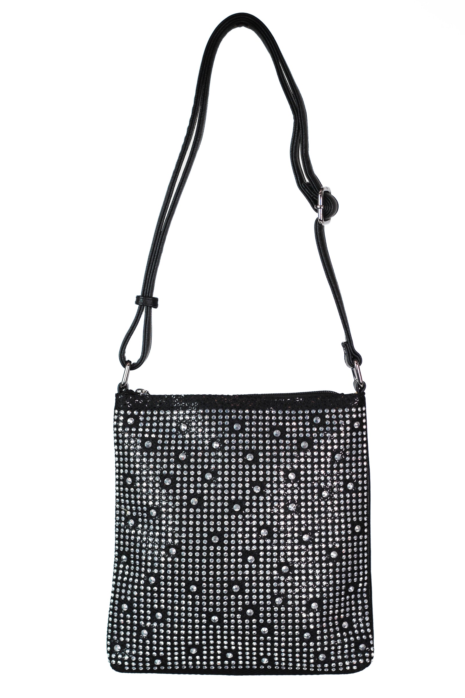 Messenger Bag w/ Sequin Mesh & Rhinestone Front Overlay