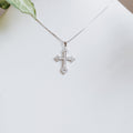 Pave Point Ends Baguette Cross Necklace
