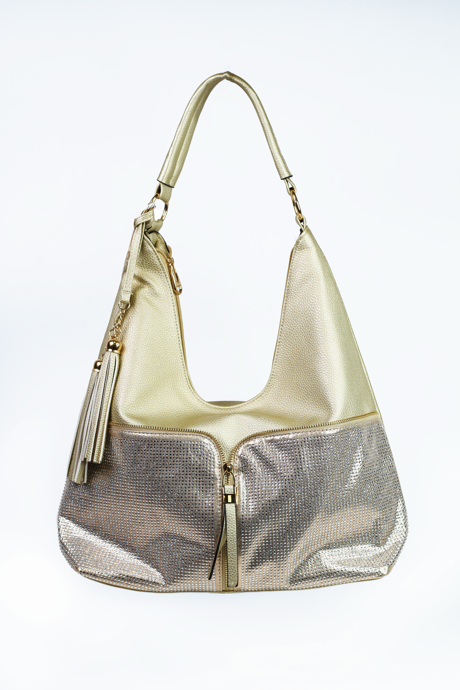 One Handle Zipper Trim Rhinestone Bottom Purse