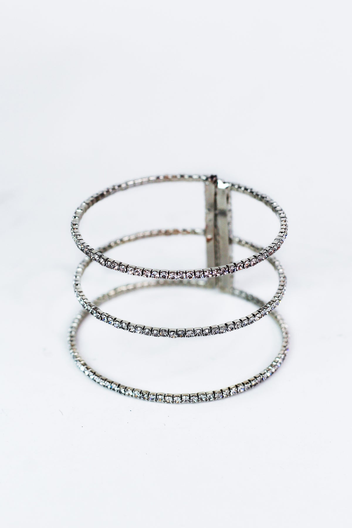 Three Row Separated Rhinestone Cuff Bracelet