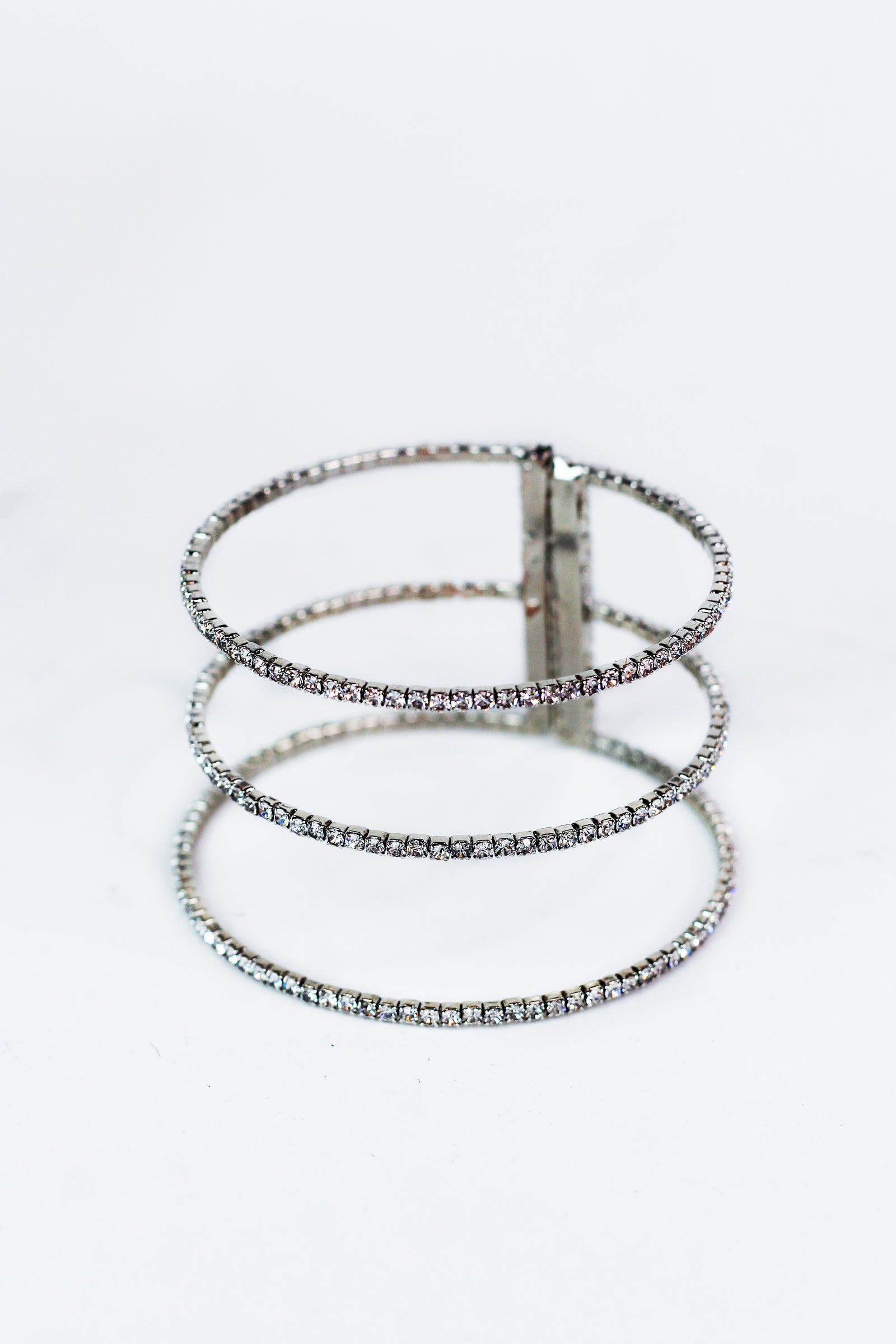 Three Row Separated Rhinestone Cuff Bracelet