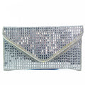 Shimmery Vinyl Clutch w/ Rhinestone & Baguette Front & Flap