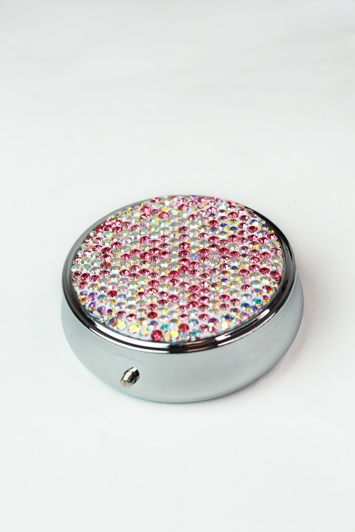 Medium Sized Round Rhinestone Pill Box