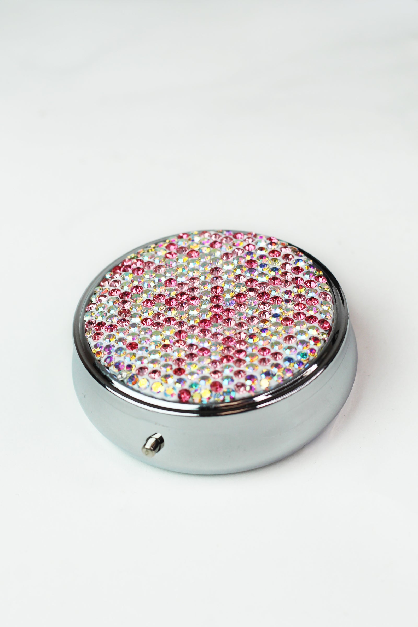 Medium Sized Round Rhinestone Pill Box