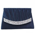Satin Pleated Envelope Clutch w/ Rhinestone Trim